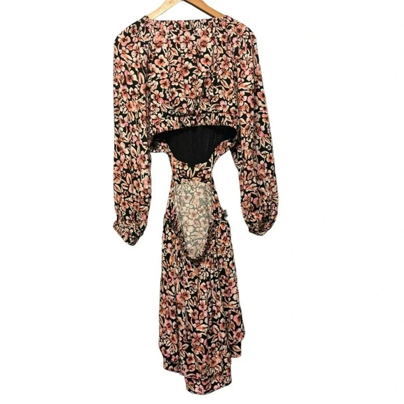 Free People Jael Floral Long Sleeve Mini Dress Cut Out Back Square Neck Medium - Picture 3 of 7